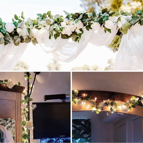 4 count | White Rose Floral Vines Artificial Flowers Wedding Garland - Picture 3 of 4